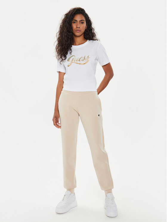 Guess Guess Spodnie dresowe V4YB08 KCAY2 Beżowy Regular Fit