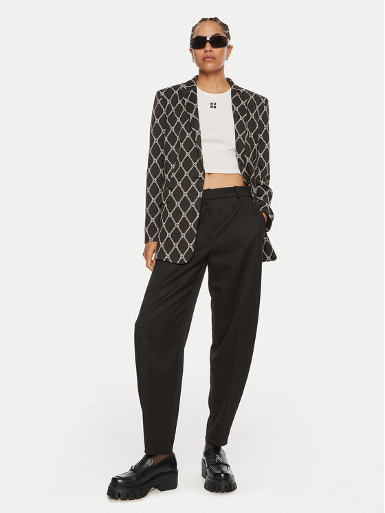 HUGO Hugo Medžiaginės kelnės Hazana 50517944 Juoda Relaxed Fit