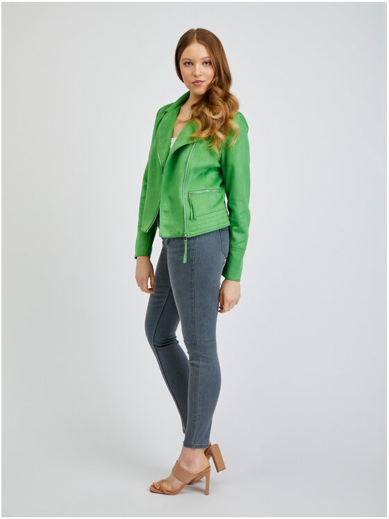 Orsay Orsay Kurtka skórzana 845022865000__36 Zielony Regular Fit