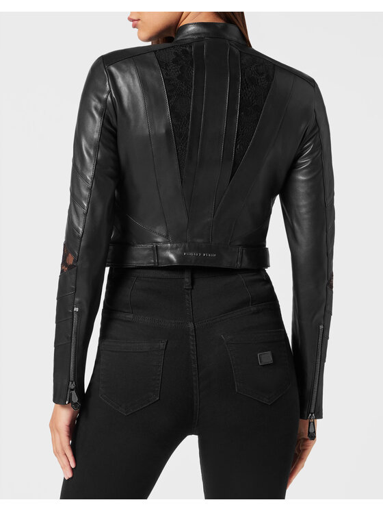 PHILIPP PLEIN PHILIPP PLEIN Kurtka skórzana 9239 Czarny Slim Fit
