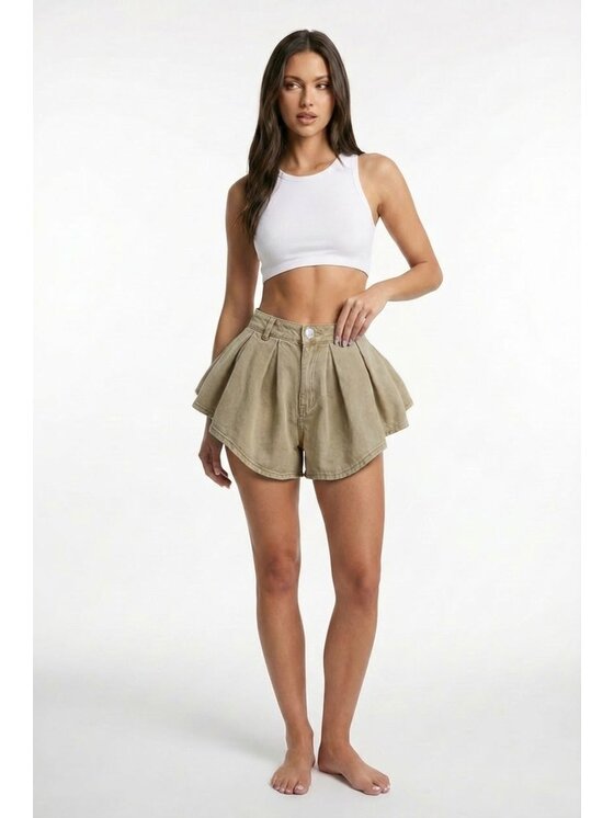 MissDenim MissDenim Džínové šortky Skorts Tmavě béžová Regular Fit