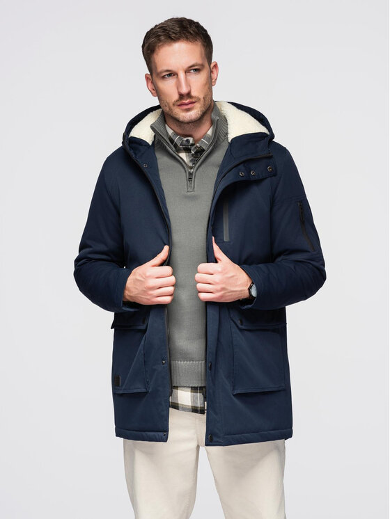 Ombre Ombre Parka OM-JAPJ-0316 Granatowy Regular Fit