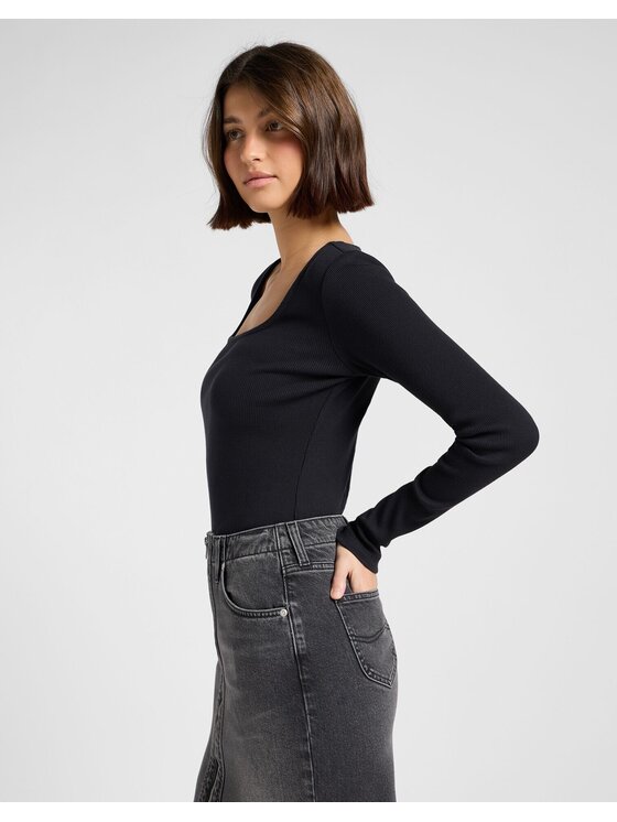 Lee Lee Sweter LS SQUARE NECK Czarny Slim Fit