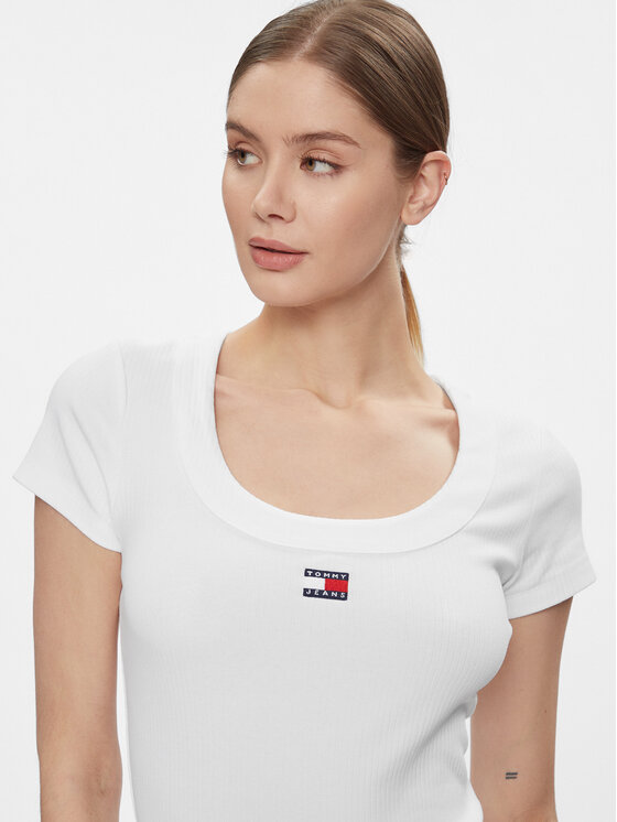 T-shirt Tommy Hilfiger Slim Badge Rib da Donna - Bianco