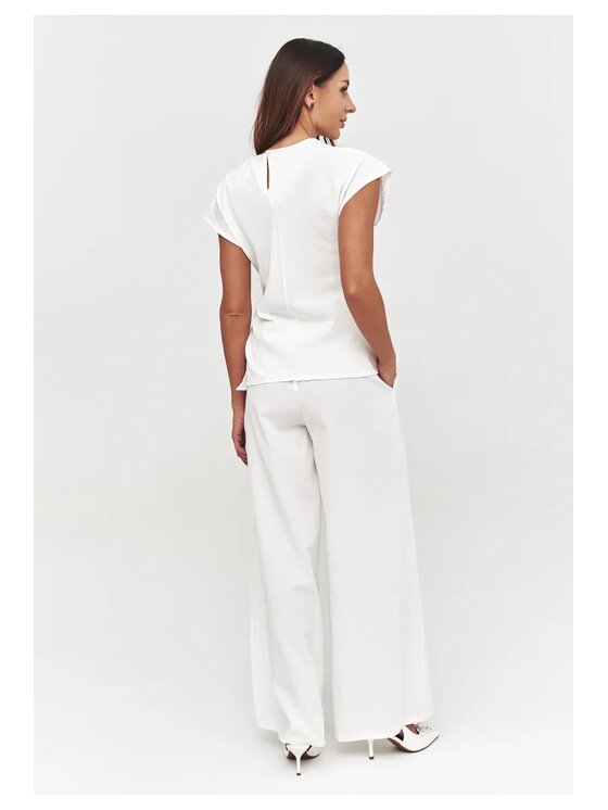 Makadamia Makadamia Komplet bluzka i spodnie C55 Biały Loose Fit