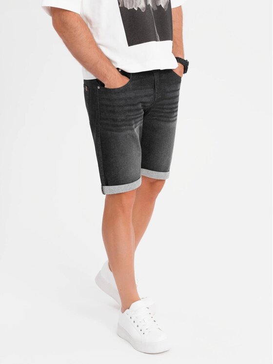 Ombre Ombre Szorty jeansowe OM-SRDS-0164 Czarny Regular Fit