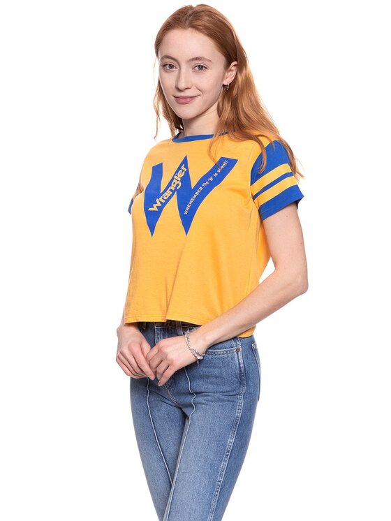 Wrangler Wrangler T-Shirt B&Y W CROP TEE Żółty Regular Fit