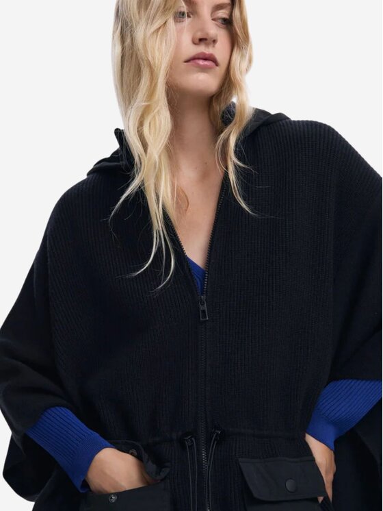Desigual Desigual Πόντσο PONCHO_MIX ALDAMA MY Μαύρο Regular Fit