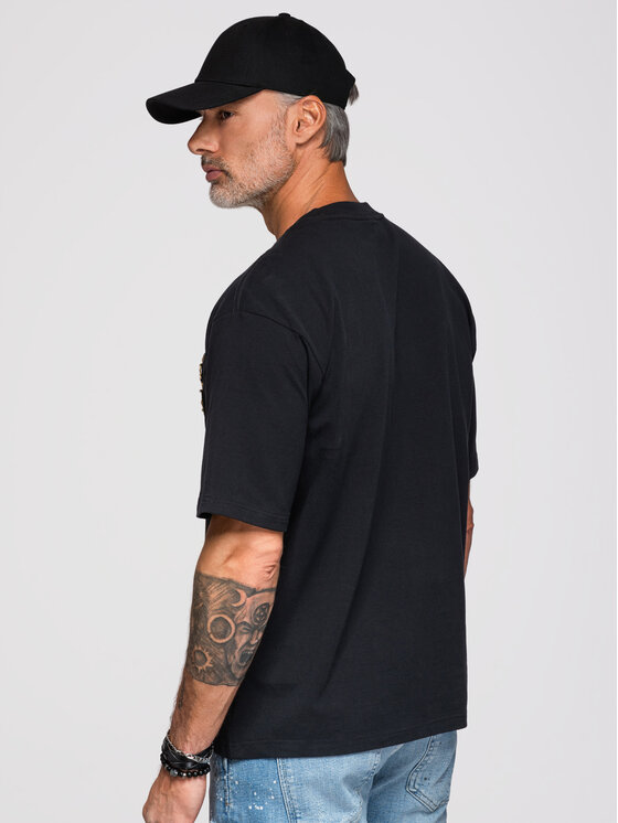Ombre Ombre T-Shirt OM-TSCT-0277 Czarny Loose Fit