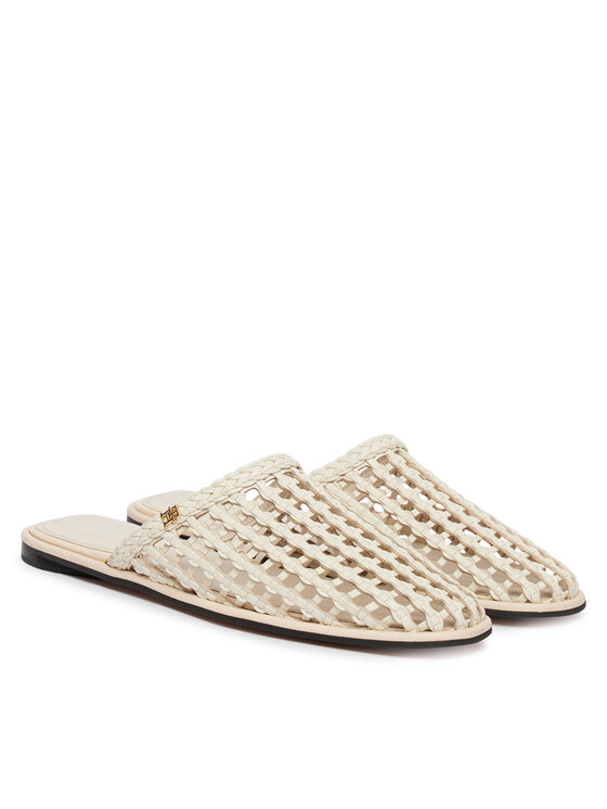 Tommy Hilfiger Tommy Hilfiger Plätud Hilfiger Leather Mix Flat Mule FW0FW09280 Kreemjas