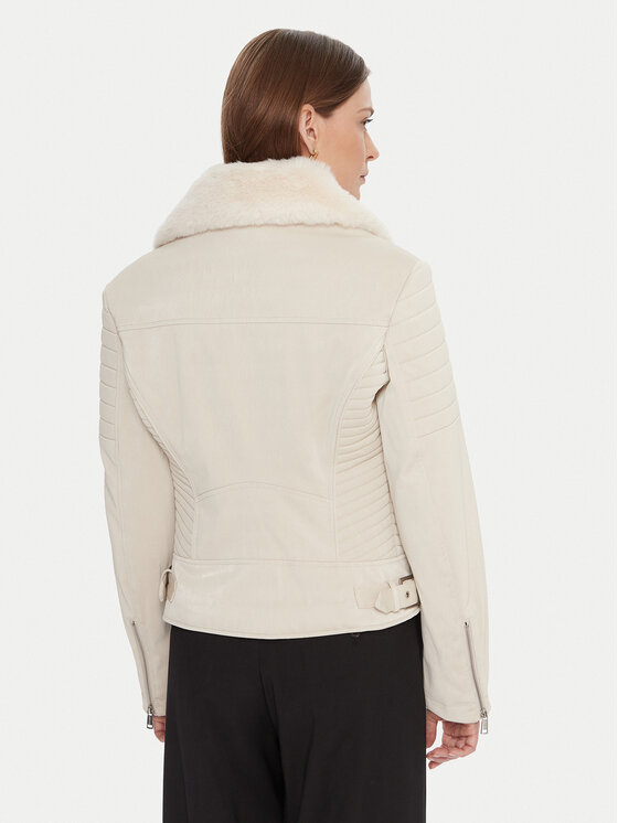Guess Guess Кожено тип рокерско яке W5BL35 W2820 Екрю Regular Fit