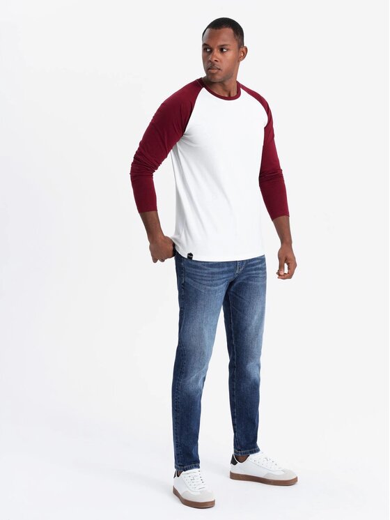 Ombre Ombre Longsleeve OM-LSCL-0105 Bordowy Regular Fit