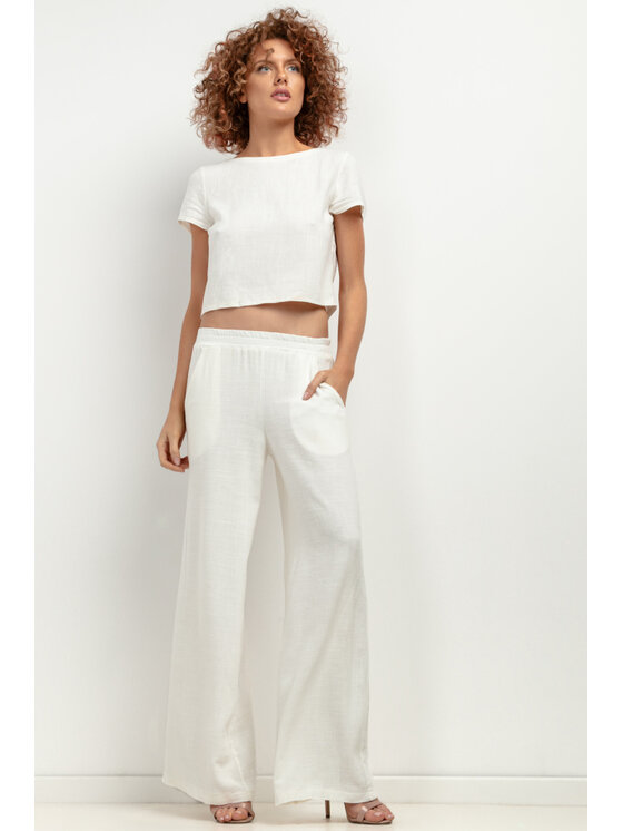 Tessita Tessita Spodnie materiałowe SPODNIE_T404_1_L Biały Relaxed Fit