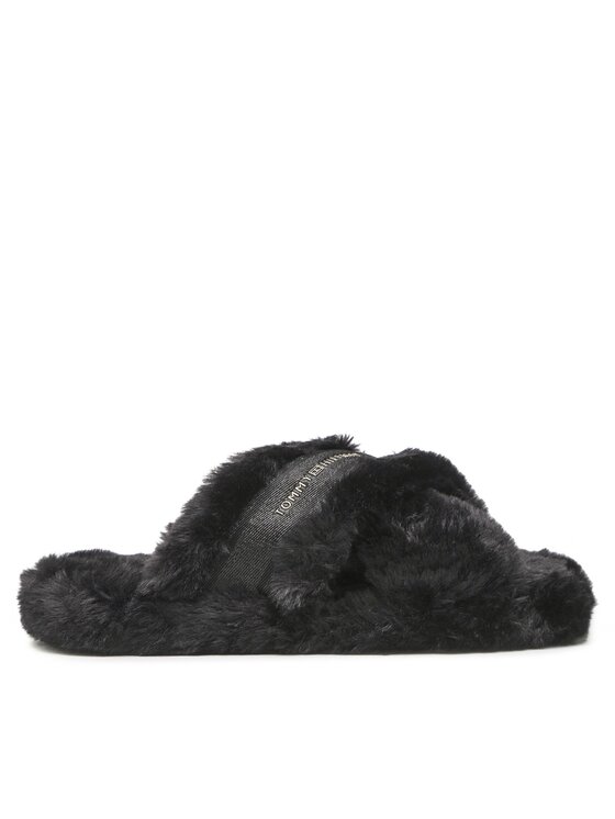 Papuci de casă Tommy Hilfiger Fur Home Slippers Wiht Straps FW0FW06889 Black BDS