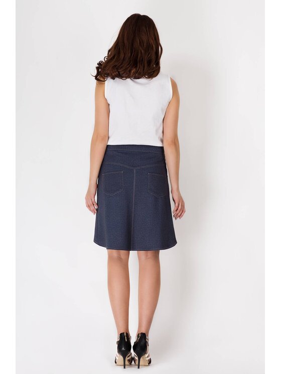 Awama Awama Spódnica A095 Granatowy Basic Fit