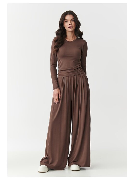 Makadamia Makadamia Komplet bluzka i spodnie M892 Brązowy Loose Fit