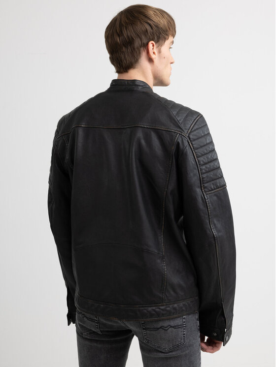 BIG STAR BIG STAR Kurtka skórzana HIDEO_906_130 Czarny Basic Fit