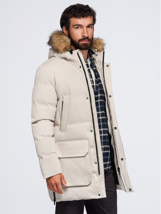 Ombre Ombre Parka OM-JALJ-0310 Kremowy Loose Fit