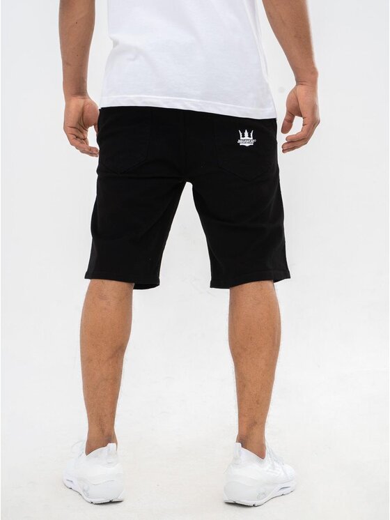 Jigga Wear Jigga Wear Szorty materiałowe Krótkie Spodenki Ze Ściągaczem Czarne / Białe Jigga Wear Crown M Czarny Regular Fit