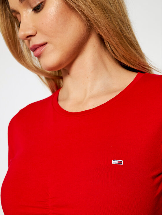 Tommy Jeans Marškinėliai Tjw Crop Ruche DW0DW10131 Raudona Slim Fit •  Modivo.lt