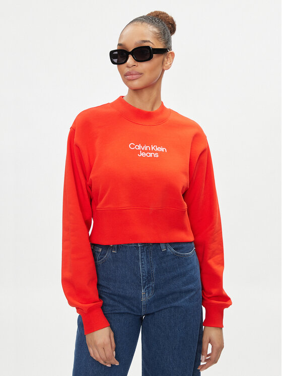 Calvin Klein Jeans Mikina Stacked Institutional J20J221466 Červená Regular Fit