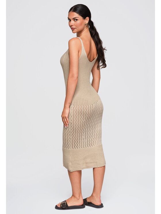 Ombre Ombre Sukienka wieczorowa OW-DLR-E0002 Beżowy Slim Fit