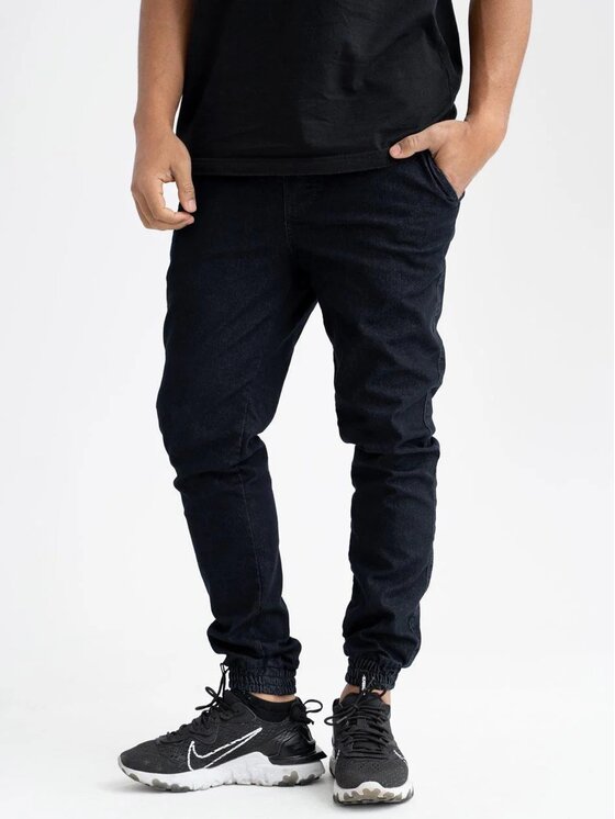Joggery, rozmiar XL, Grantowe, Spodnie Jeansowe Jogger Męskie Ciemne Granatowe Metoda Promo Mini M Logo Haft XXL