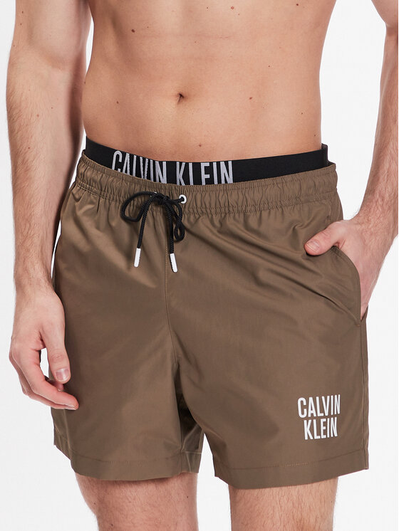 Calvin Klein Swimwear Плувни шорти Medium Double Wb KM0KM00798 Каки Regular Fit
