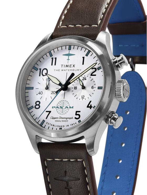 Timex Timex Ročna ura Timex x Pan Am® Waterbury Ace Chronograph TW2Y38700 Rjava