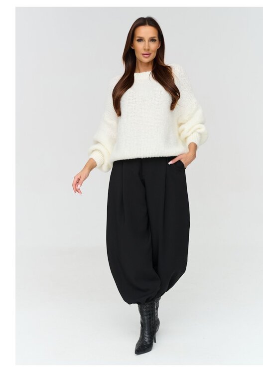 Makadamia Makadamia Spodnie materiałowe C88 Czarny Loose Fit