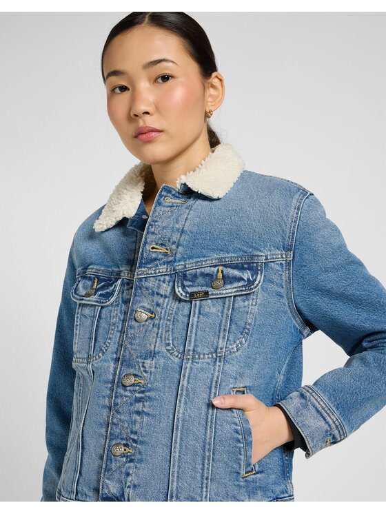 Lee Lee Kurtka jeansowa SHERPA RIDER JKT Niebieski Regular Fit