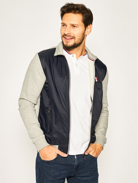Tommy Hilfiger Tommy Hilfiger Džemperis Mixed Media Zip Throuch MW0MW13054 Pilka Regular Fit