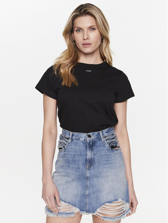 Camiseta Básica Pinko Para Mujer - Algodón 100% - Lavado Vintage - Estampado Logo