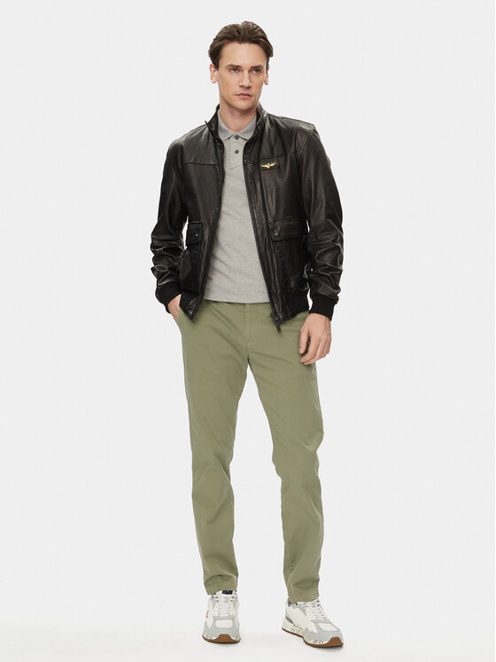 Aeronautica Militare Aeronautica Militare Kožená bunda 241PN5040PL147 Čierna Regular Fit
