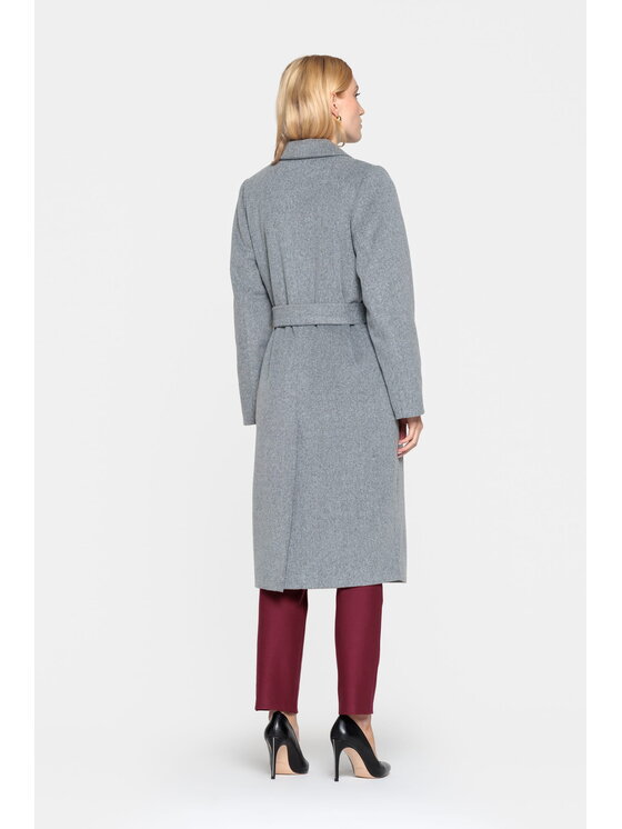 EMOI EMOI Płaszcz zimowy szary z paskiem Szary Feminine Fit