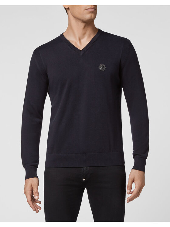 PHILIPP PLEIN PHILIPP PLEIN Sweter 10419 Granatowy Regular Fit