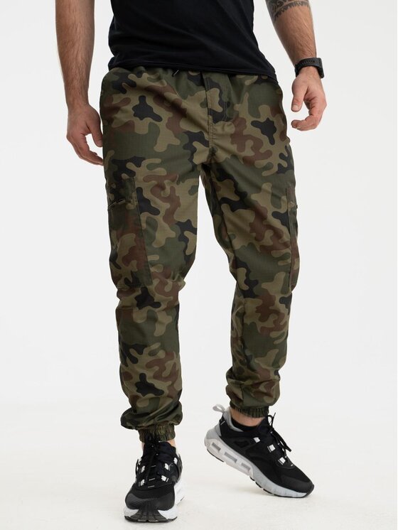 Jigga Wear Jigga Wear Joggery Spodnie Materiałowe Jogger Bojówki Ze Ściągaczem Zielone Camo Jigga Wear Crown Ripstop Cargo 4XL Zielony Regular Fit