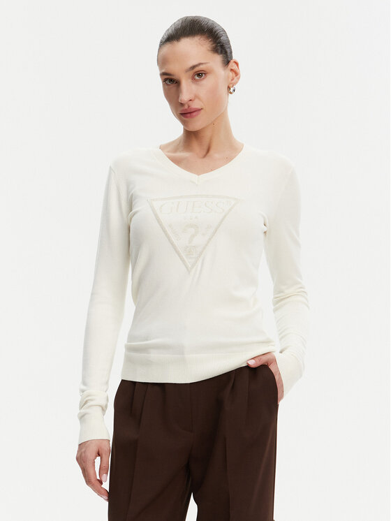 Guess Guess Megztinis W5GR19 Z2NQ2 Écru Regular Fit