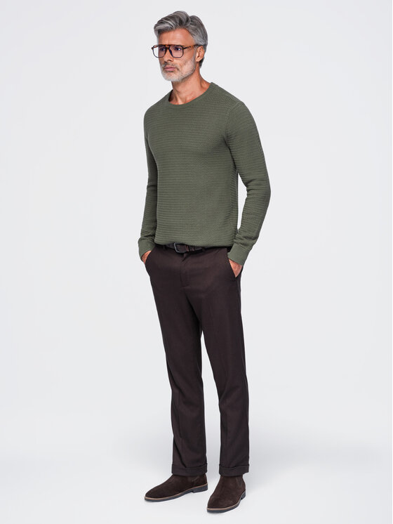 Ombre Ombre Sweter OM-SWSW-0119 Zielony Regular Fit