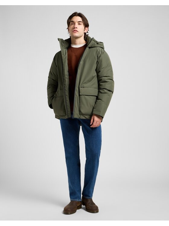 Lee Lee Kurtka zimowa HOODED SHORT PUFFER JACKET Zielony Regular Fit