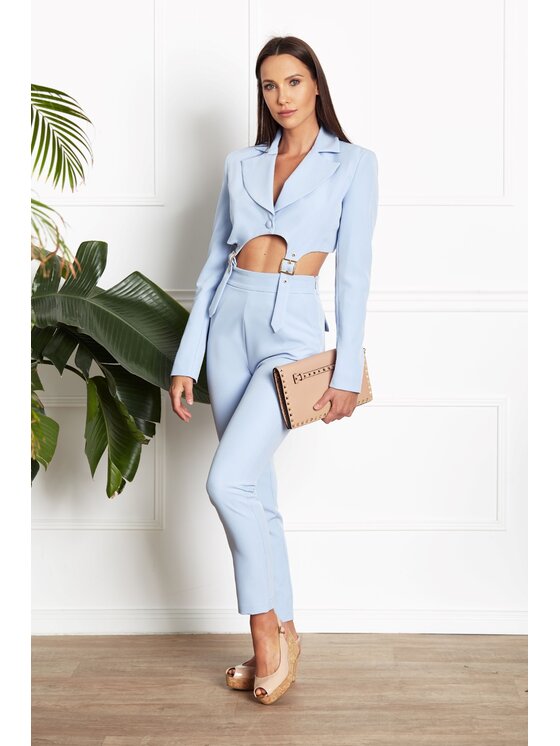 MANDRAGORA MANDRAGORA Kalhoty z materiálu Feminity Světle modrá Slim Fit