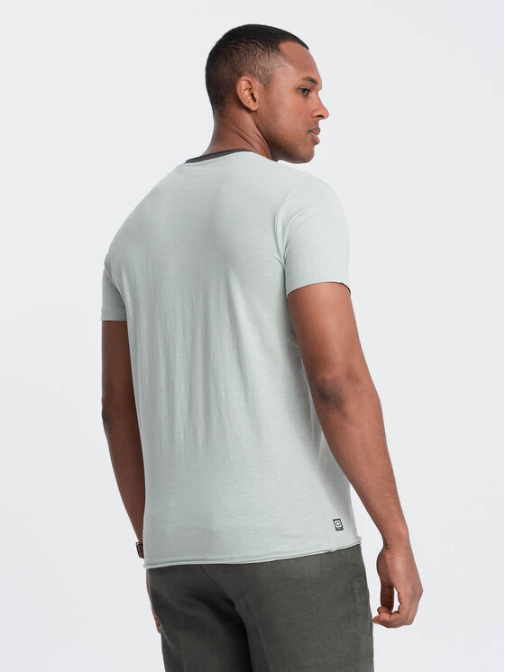 Ombre Ombre T-Shirt OM-TSCT-22SS-004 Zielony Regular Fit