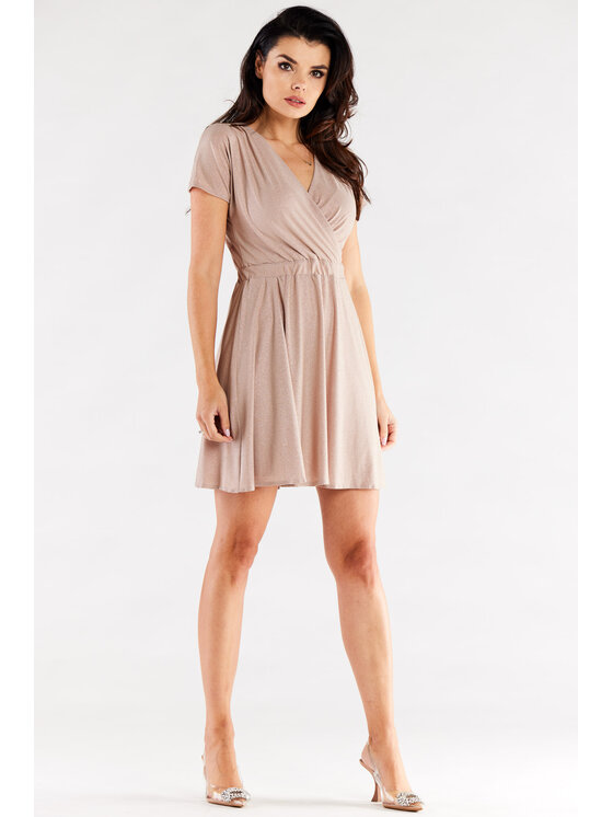 Awama Awama Sukienka wieczorowa A558 Beżowy Basic Fit