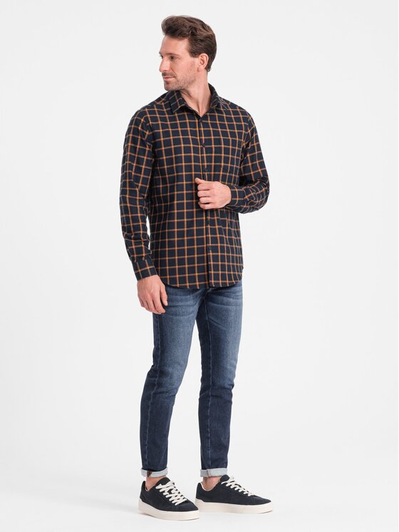 Ombre Ombre Košile OM-SHCS-0145 Tmavomodrá Slim Fit