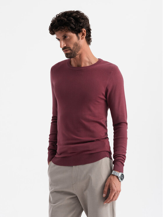 Ombre Ombre Sweter OM-SWBS-0106 Bordowy Regular Fit