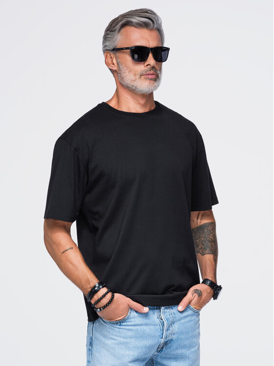 Ombre Ombre T-Shirt OM-TSPT-0283 Czarny Relaxed Fit