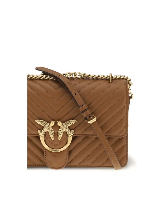 PINKO PINKO Torebka Brown Calf Leather Bos Taurus Shoulder Brązowy