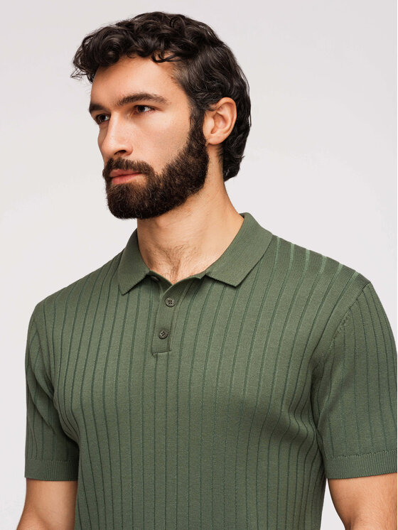 Ombre Ombre Polo OM-POSS-0169 Zielony ciemny Slim Fit