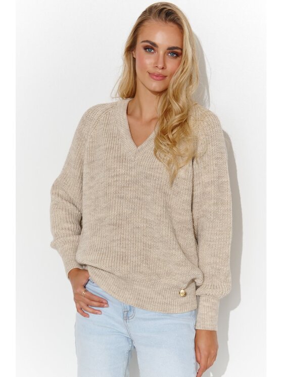 Makadamia Makadamia Sweter S140 Beżowy Regular Fit