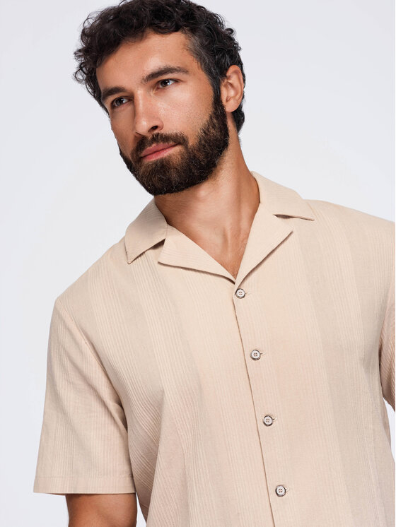 Ombre Ombre Koszula OM-SHSS-0221 Brązowy Boxy Fit